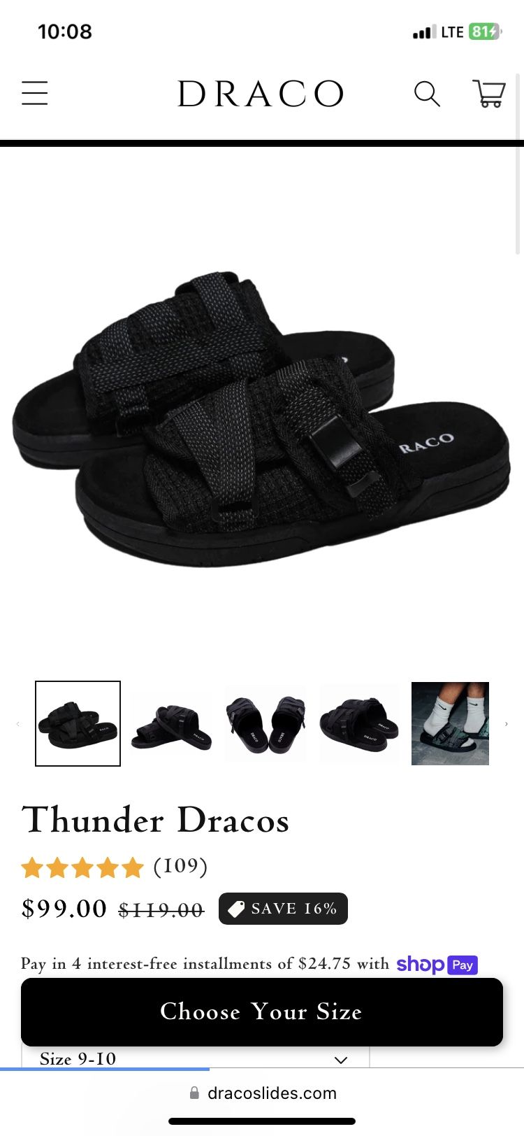 Draco,slides,black Reflective,size 10