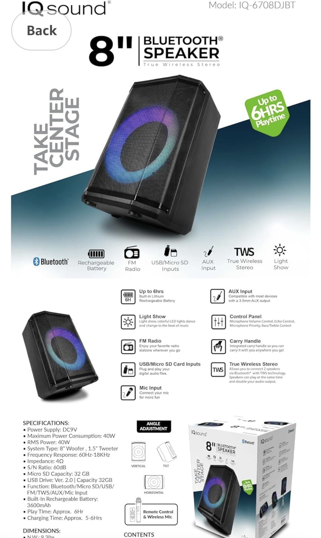 New “8 Speaker With Lights Bluetooth Mic 🎤 Included Karaoke. Bocina Nueva Portatil Portable