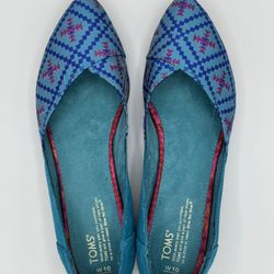 BRAND NEW Toms Jutti Flat Shoes Blue Algiers Suede Slip On Aztec Pointed Toe W10