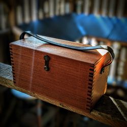 Vintage Box Joint Keepsake Box with Leather Handle