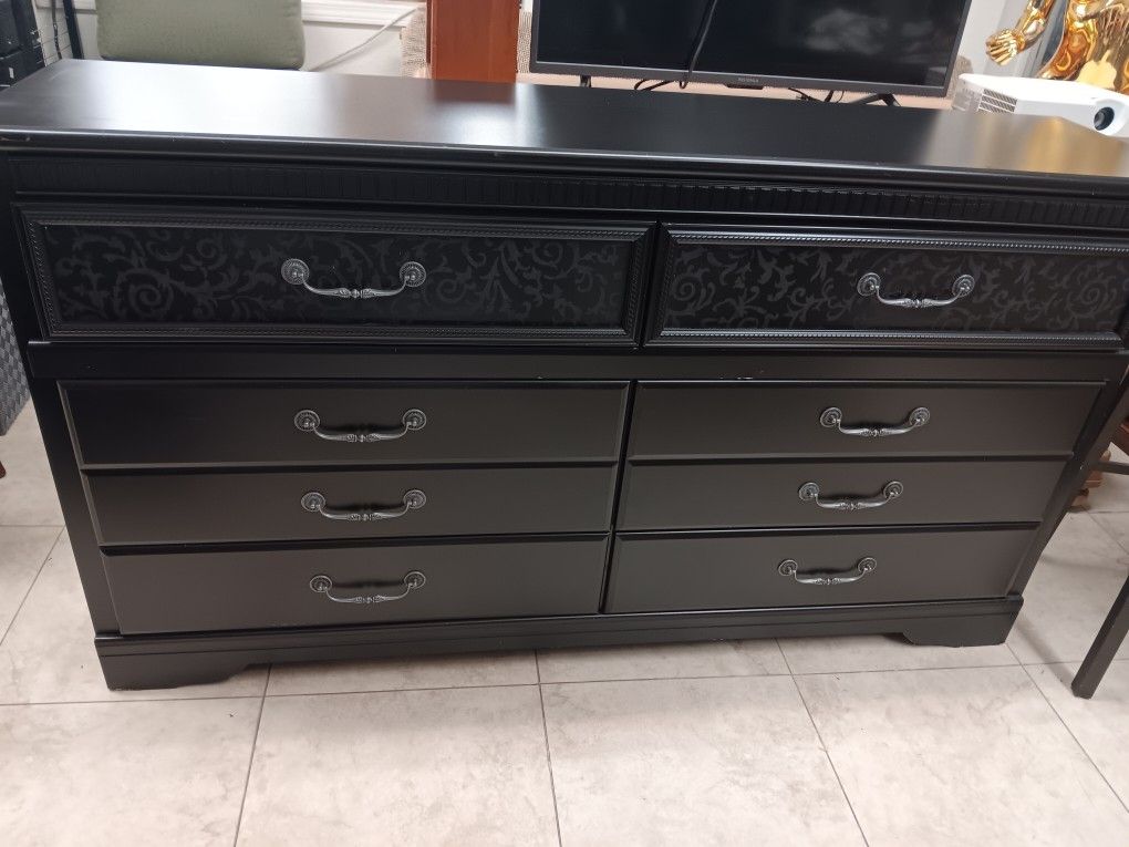 Black Wood Dresser 6 Drawer