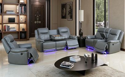 Gray Power Reclining Couch 3-Pc Set — Sofa • Loveseat • Chair