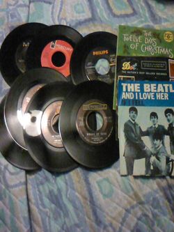 Ten old 45 records.