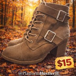 🍂 TAN LACE-UP BOOTIES – SIZE 6 – $15 🍂
