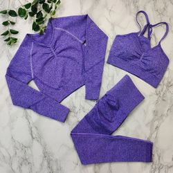 Yoga basic set tee top leggings purple lilac