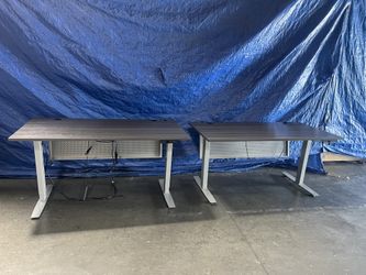 Two Metal And Wood Commercial Desk Hydraulic Electric Lift