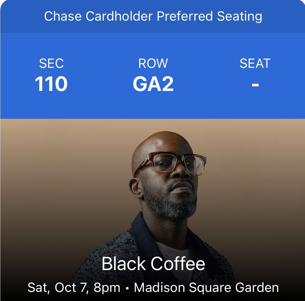 Black Coffee Concert Ticket -MSG, Oct 7th