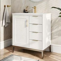 30-inch bathroom vanity with sink, freestanding, white  
Integrated ceramic sink