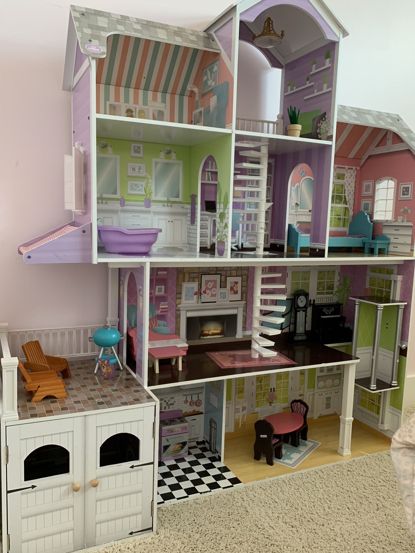 Excellent like new tall 5 ft wooden doll Barbie house