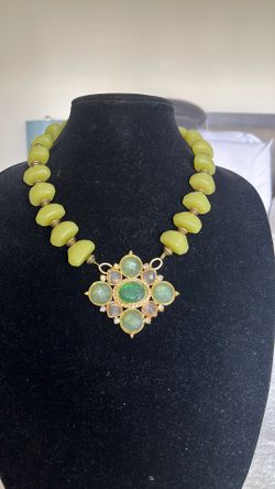 Vintage Necklace With Olive Color Beads 