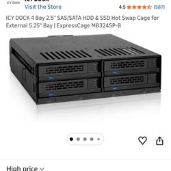 ICY DOCK 4 Bay 2.5" SAS/SATA HDD & SSD Hot Swap Cage for External 5.25" Bay