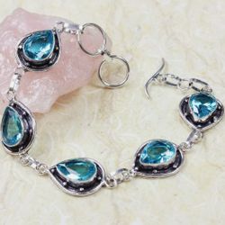 Blue Topaz 925 Sterling Silver Plated Gemstone Bracelet 