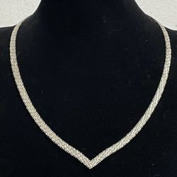 Vintage Italian Sterling Silver Stamped V Shape Choker Chain Necklace ~ 24.8 gr