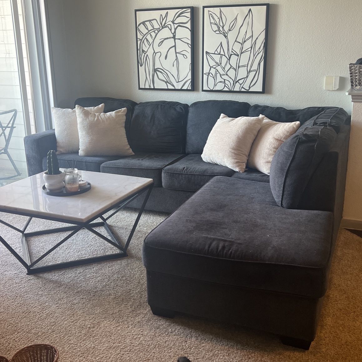 2 Piece Grey Sectional Couch With Sleeper Sofa
