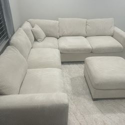 New Modular Sectional.  Off White / Corduroy Fabric.  99” X 99”.  Free Delivery!