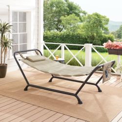 Mainstays Belden Park Polyester Hammock with Stand and Pillow, Brown 90.55" L x 38" W x 32" H Beige - 90.55"