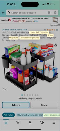2-Pack Under Sink Organizer 2-Tier Black