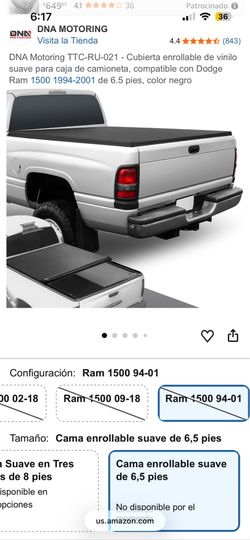 DNA Motoring TTC-RU-021 - Cubierta enrollable de vinilo suave para caja de camioneta, compatible con Dodge Ram 1-2001 de 6.5 pies, color negro