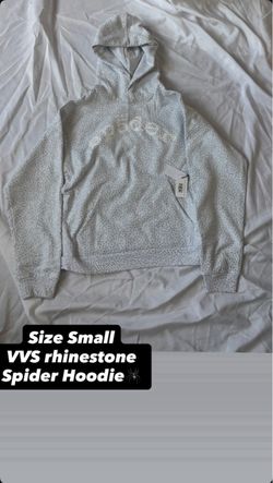 Light Gray Sp5der Rhinestone Hoodie Size Small