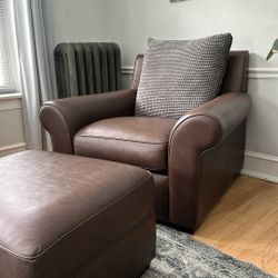 Crate & Barrel Leather Chair with Ottoman