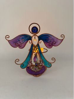 Vintage Angel Copper Candle Votive Holder Tea Light Dangle Charm Beads Stunning