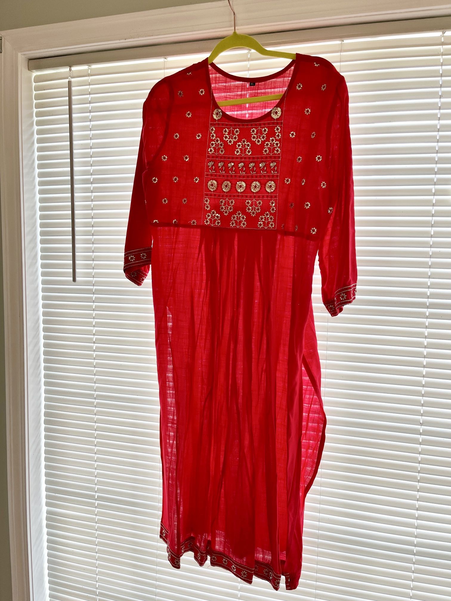 Women’s Red Indian Kurta Ethnic Wear Long Tunic