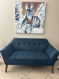 Mid-century modern blue loveseat
