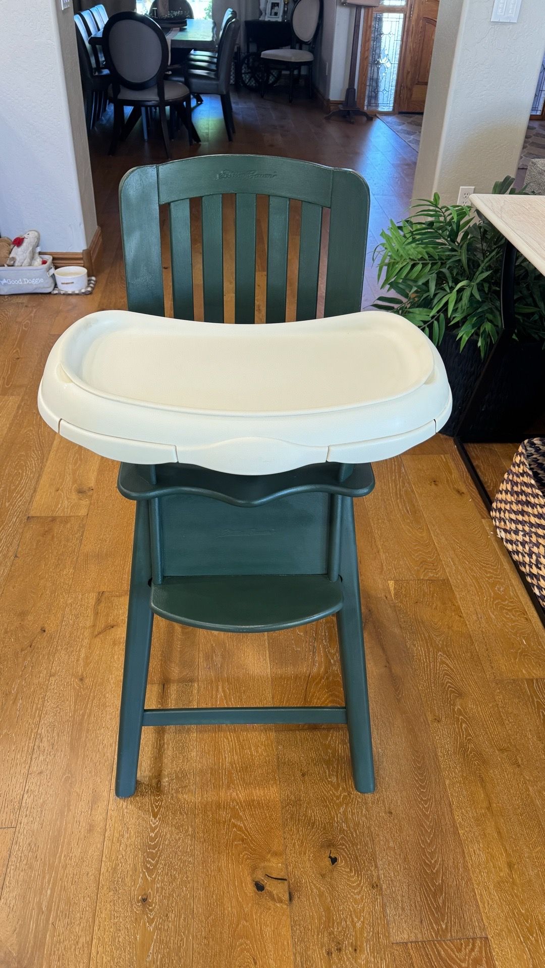 Farmhouse Style Eddie Bauer Forest Green Wooden High Chair with Removeable Tray