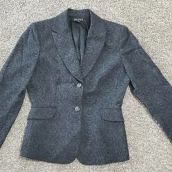 Women's Tahari Button Front Blazer Jacket Size 6 Gray Paisley