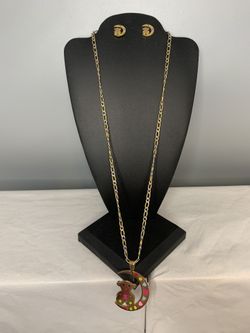 Teddy Bear on the Moon Necklace and earring set