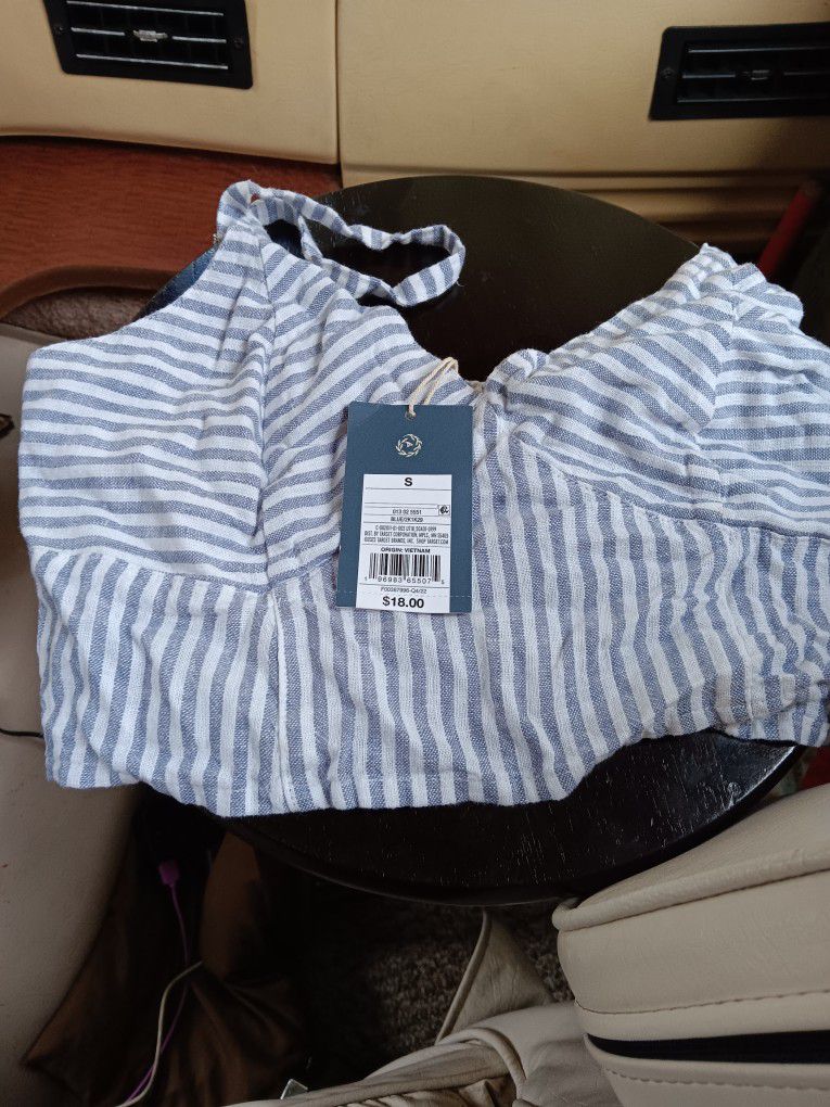 Cute Blue And White Striped Halter Top