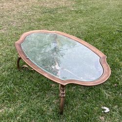 Vintage Style Glass Top Coffee Table – Ornate Metal Base