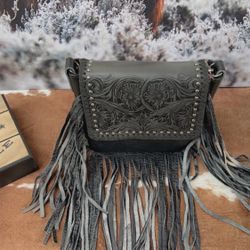 Black Montana West Leather Fringe Crossbody 