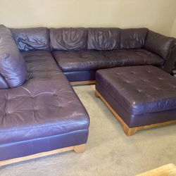 Quality Feather Filled Leather Eggplant Purple Sectional Couch Sofa Furniture 