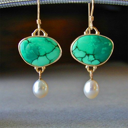 "Retro Temperament Gold Plated Vintage Geometric Turquoise Earrings, UNI22407
