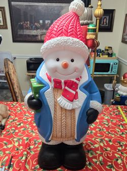 36" Snow Man Holding Presents LED Lighted Blow Mold