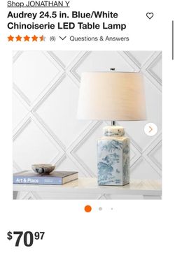JONATHAN Y Audrey 24.5 in. Blue/White Chinoiserie LED Table Lamp