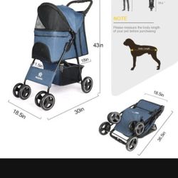 Foldable Pet Stroller Dog Cat & Storage Basket & Cup Holder
