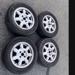 4 — 195/60r14 4x100 4x3.94 Stock Daisy Miata NA NB Xa Xb Civic Fit Corolla wheels Rims Tires!!!!