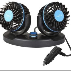 Car Fan 12V, Electric Car Cooling Fan with 360 Degree Adjustable Dual Head That Plugs into Cigarette Lighter/Low Noise Automobile Vehicle Fan for Car