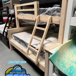 White Wash Twin Full Litera Cama Nueva Bunk Bed With Mattress