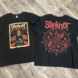 Lot of 2 vintage Slipknot Metal Band concert album T-Shirts adult size Large