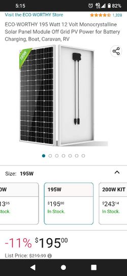 Eco-worthy 195w 12v Monocrystalline Solar Panel