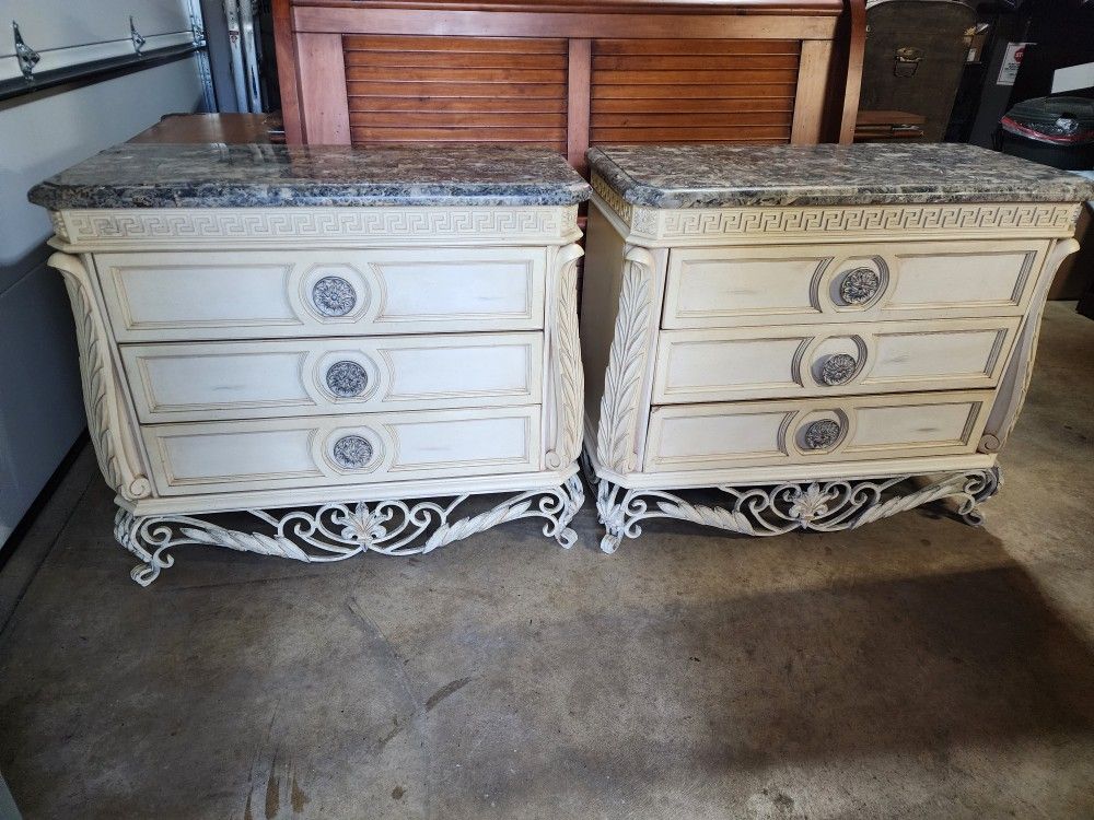 Pulaski French Provisional (2) Three Drawer Dressers Marble Top 