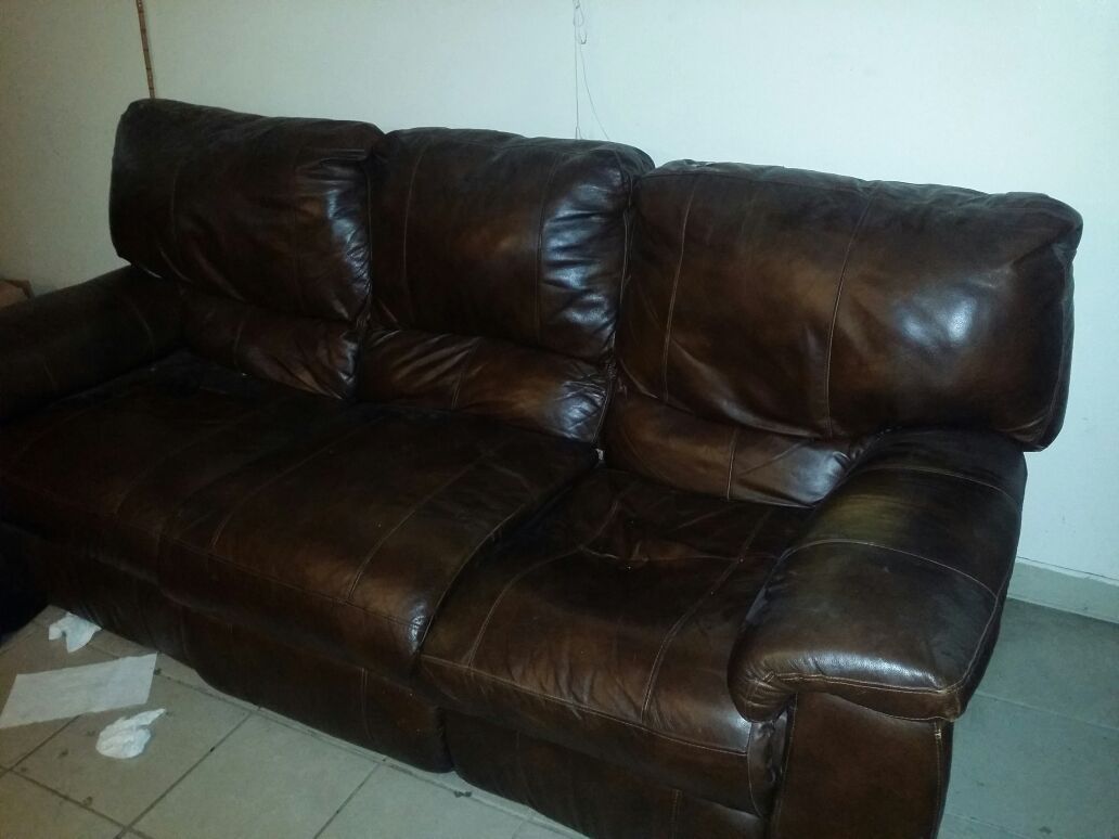 Brown leather recliner sofa