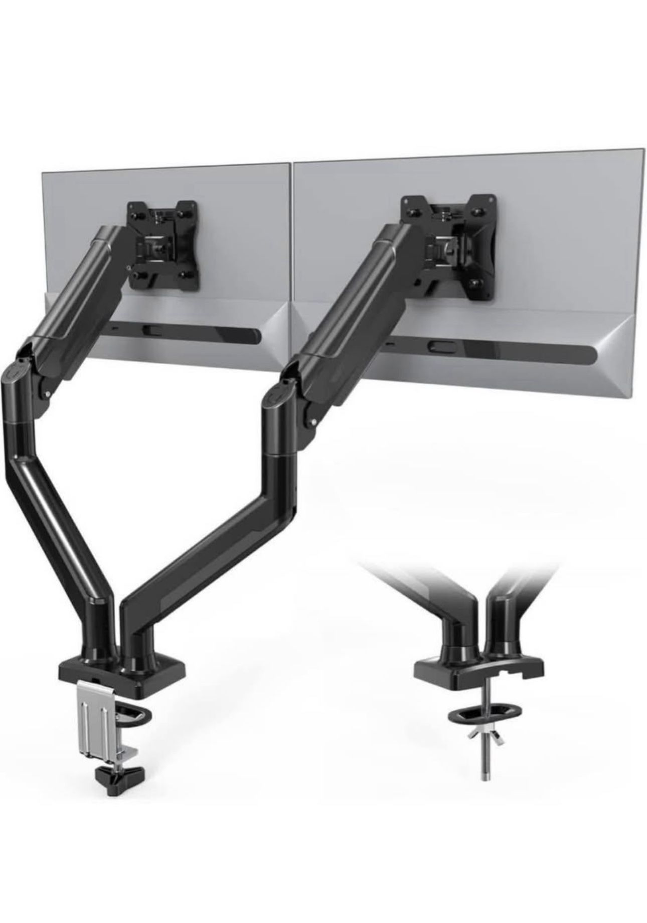 Dual Monitor Stand, Adjustable Gas Spring Monitor Desk Mount for 13-32 Inch Screens, Full Motion VESA Mount with C Clamp, Grommet Base, Tilt, Swivel,