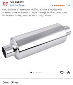 EVIL ENERGY 2" Resonator Muffler, 2" Inlet & Outlet (OD) Stainless Steel Universal Straight Through Muffler, Deep Tone for Modern Trucks, Muscle Cars 