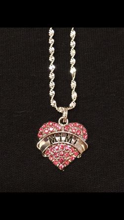 NEW Pink Mimi Heart Charm on Blingy Sterling Silver Chain