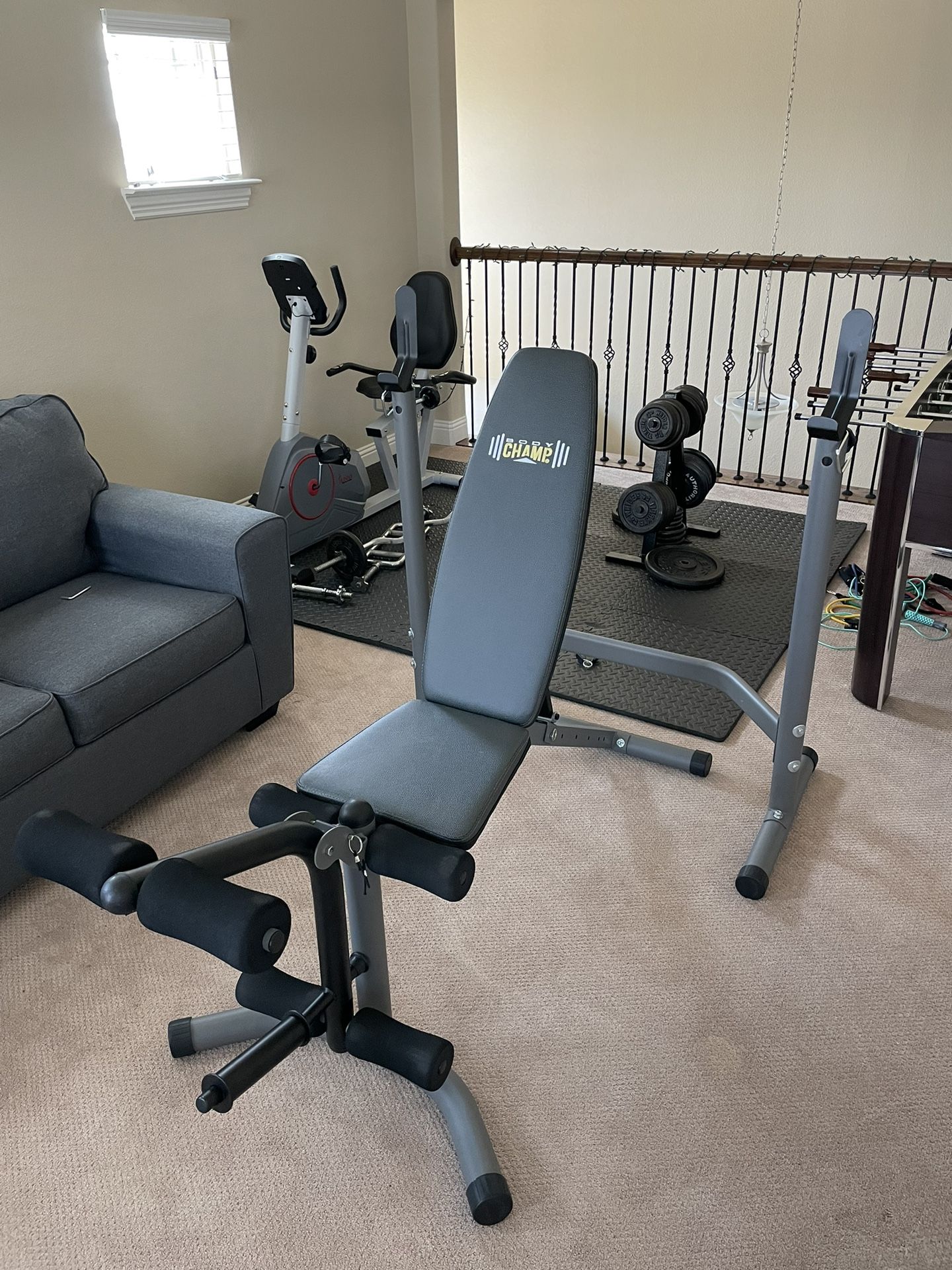 Body Champ Weight Bench with Leg Extensions Attachment 2 Piece Combo Adjustable Bench Press Workout Bench and Squat Rack BCB3780 Gray Silver for Sale in Garland TX OfferUp