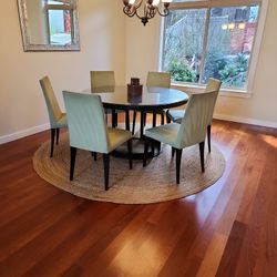 Wrought Iron And Glass Dining Table, Six Chairs 